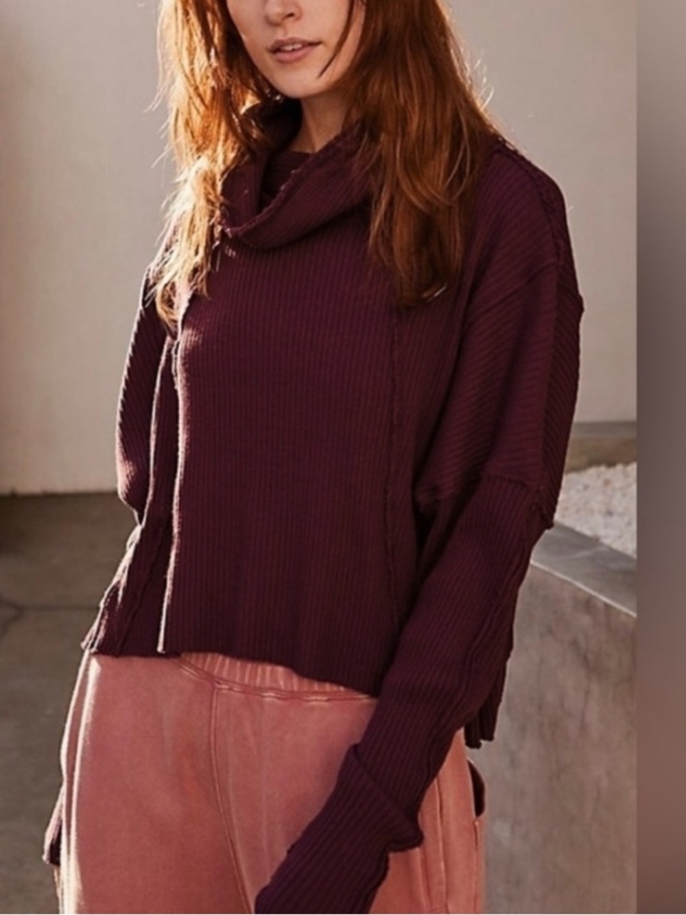 Free People Juicy Thermal Long Sleeve Cowl Neck Top